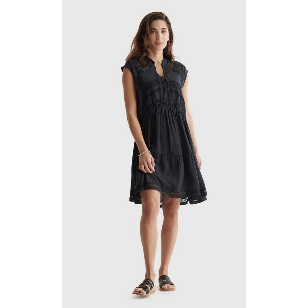 Lucky Brand Women's Crochet Lace Inset Dress (Jet Black, Medium)